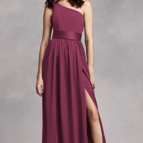 Vera Wang One Shoulder Dress With Satin Sash - Picture 3 of 4